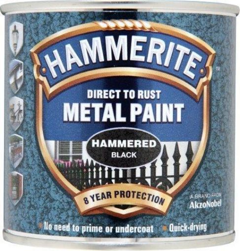 Picture of Hammerite Hammered Black Metal Paint 250ml Direct To Rust