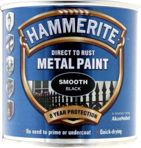 Picture of Hammerite Smooth Black Metal Paint 250ml Direct To Rust