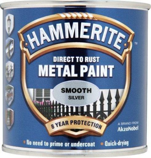Picture of Hammerite Smooth Silver Metal Paint 250ml Direct To Rust
