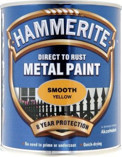 Picture of Hammerite Smooth Yellow Metal Paint 750ml Direct To Rust
