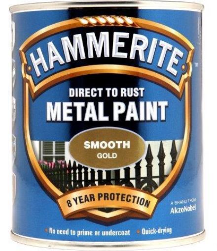 Picture of Hammerite Smooth Gold Metal Paint 750ml Direct To Rust